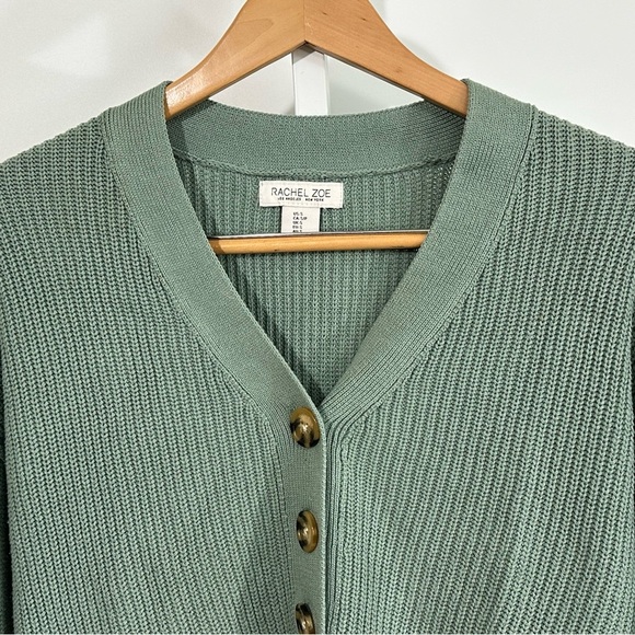 Rachel Zoe Sage Green Button Henley Sweater Women’s Small – Textured Rib Knit - Picture 2 of 6